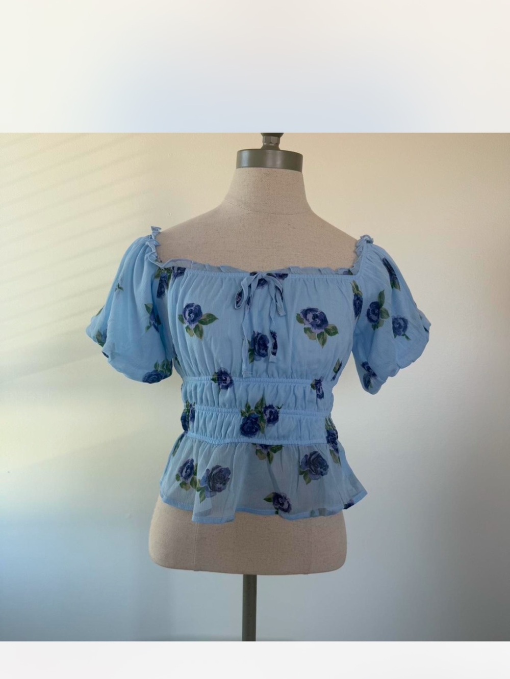 Blue Floral Blouse- light blue with dark flowers new with tags
